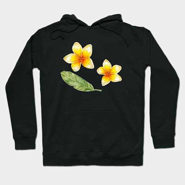 Plumeria flowers and banana leaf Hoodie by lisenok